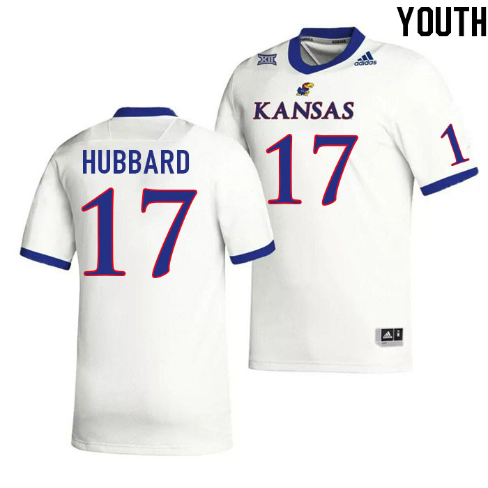 Youth #17 Akili Hubbard Kansas Jayhawks College Football Jerseys Stitched Sale-White - Click Image to Close